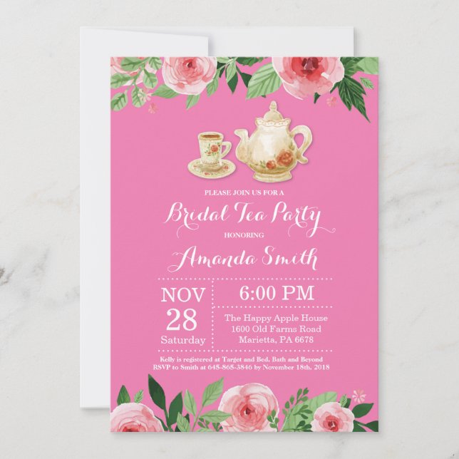 Invitation Fête de l'mariée Tea Party Pink (Devant)