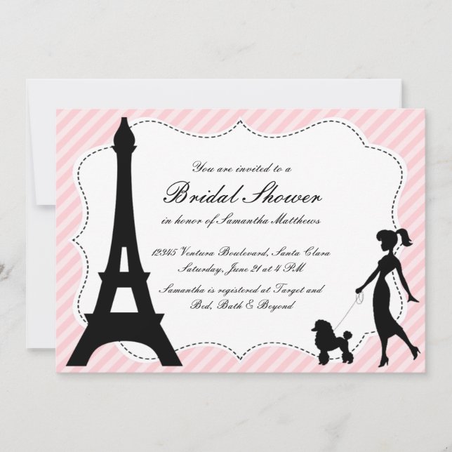 Invitation Fête de l'mariée Tour Eiffel & Poodle r (Devant)