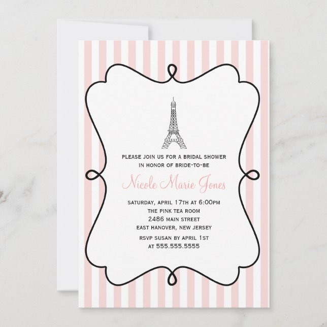 Invitation Fête de l'mariée Tour Eiffel rose (Devant)