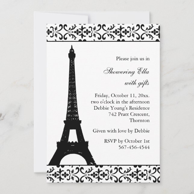 Invitation Fête de l'mariée Tres Paris (blanc) (Devant)