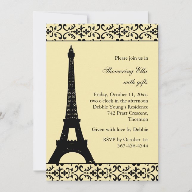 Invitation Fête de l'mariée Tres Paris (jaune) (Devant)