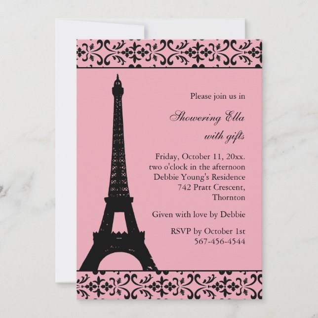 Invitation Fête de l'mariée Tres Paris (rose) (Devant)
