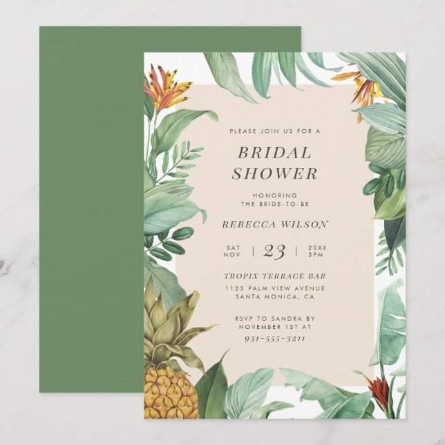 Invitation Fête de l'mariée tropicale de l'ananas Aquarelle m (Devant / Derrière)