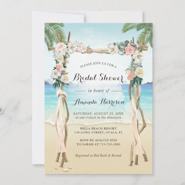 Invitation Fête de l'mariée tropicale florale de Beach Arbor  (Devant)