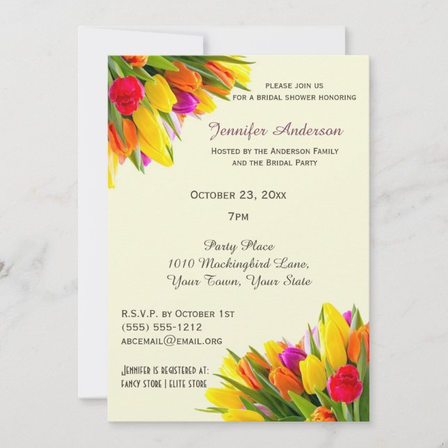 Invitation Fête de l'mariée Tulip (Devant)