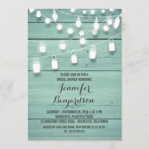 Invitation Fête de l'mariée Turquoise Rustic String Lights