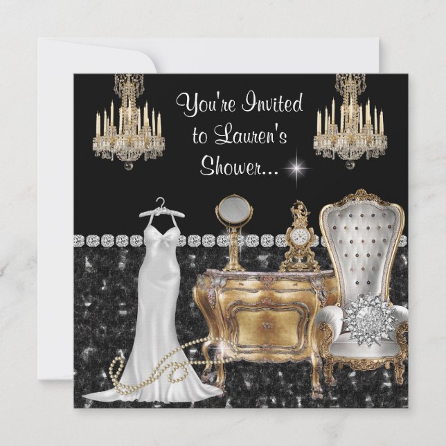 Invitation Fête de l'mariée Vintage antique avec Bling (Devant)