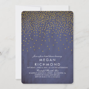 Invitation Fête de l'mariée Vintage Gold Confetti Navy