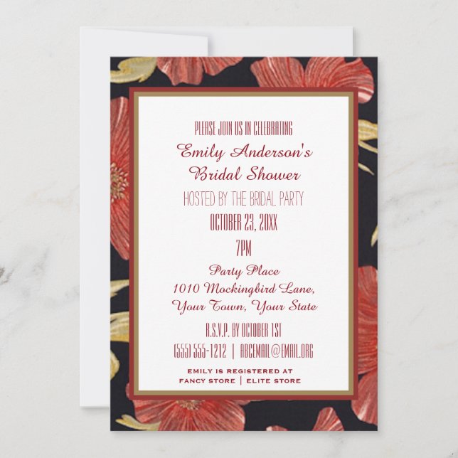 Invitation Fête de l'mariée Vintage rouge noire (Devant)