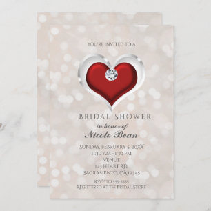 Invitation Fête de l'mariée White Bokeh & Red Valentine Glam