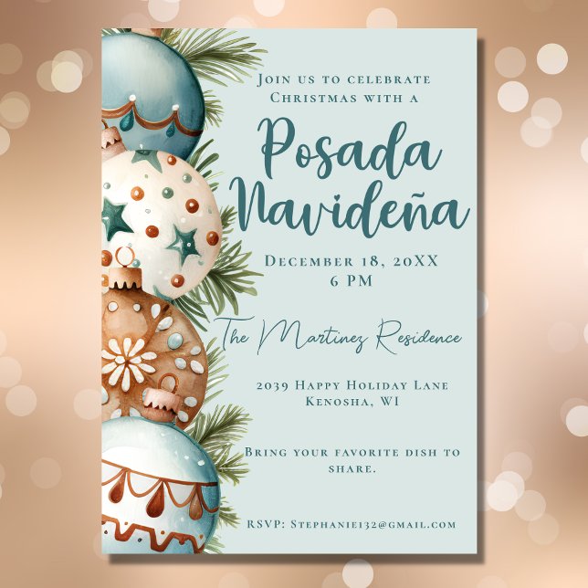 Invitation Fête de l'Ornement turquoise Mexicaine Posada Navi (Créateur téléchargé)