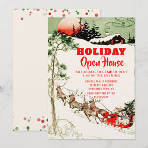 Invitation Fête de maison ouverte aux fêtes vintage de Noël P
