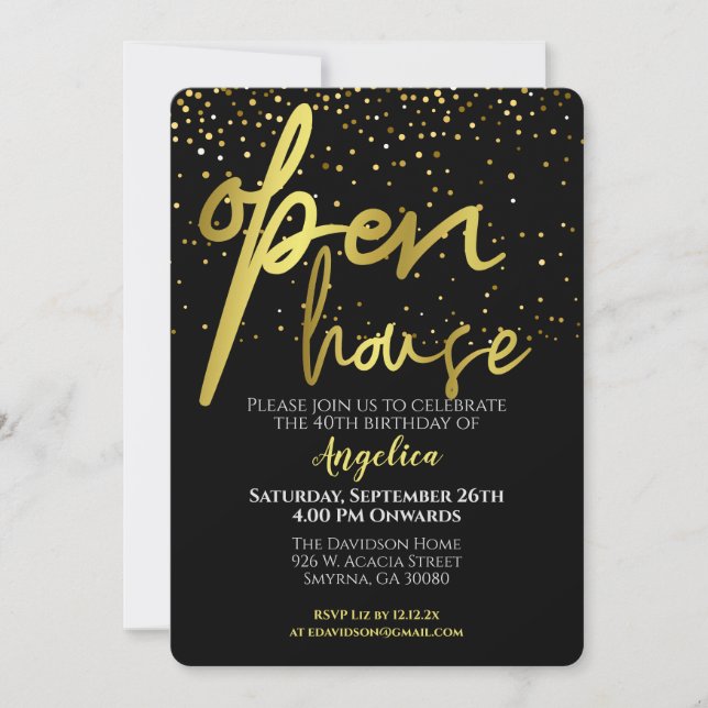 Invitation Fête de maison ouverte Black Gold (Devant)