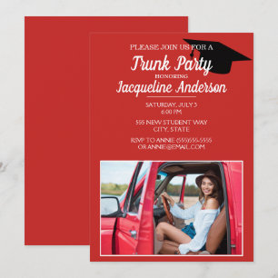Invitation Fête de malle universitaire photo rouge noir moder