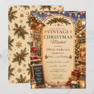 Invitation Fête de marché de Noël vintage