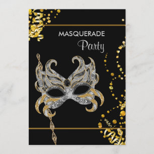 Invitation Fête de Mardi Gras Mascarade Or Argent