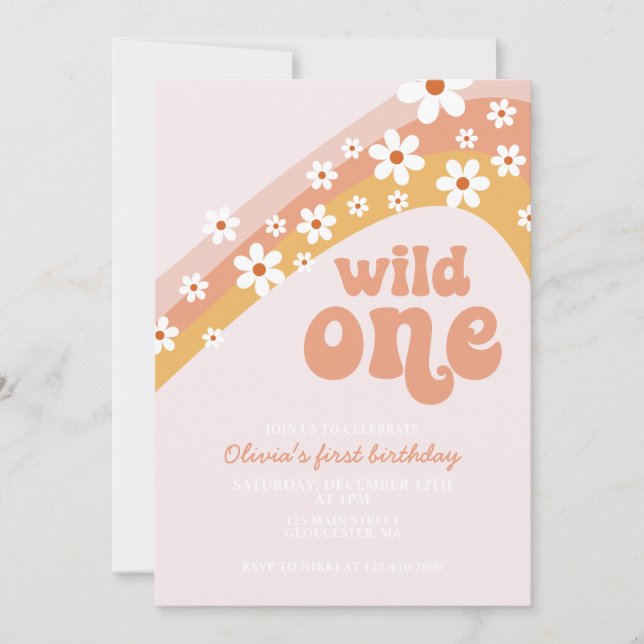 Invitation Fête de marguerite rétro Wild One boho fleurie pre (Devant)
