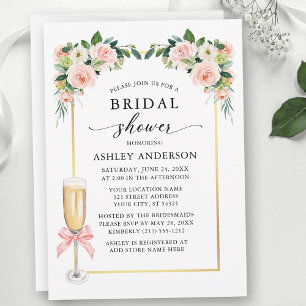Invitation Fête de mariage à l'aquarelle avec ruban rose