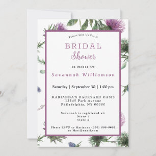 Invitation Fête de mariage aquarelle chardon violet floral