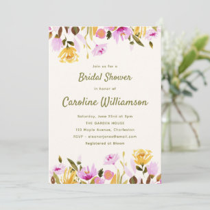 Invitation Fête de mariage aquarelle de fleurs sauvages Rose