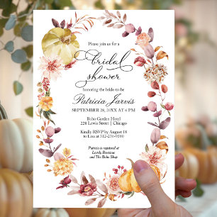 Invitation Fête de mariage automnale aux feuilles et citrouil