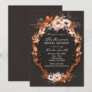 Invitation Fête de Mariage Automne Fleurs Florales Orange