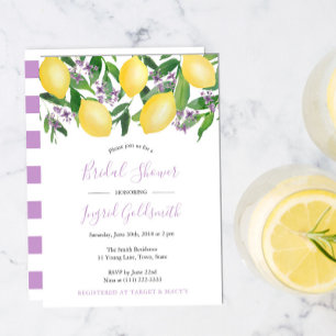 Invitation Fête de mariage aux citrons jaunes et violets