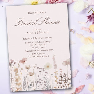 Invitation Fête de Mariage aux Fleurs Sauvages Rose Tendres