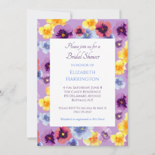 Invitation Fête de mariage aux pensées violettes et fleurs de