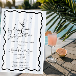 Invitation Fête de mariage aux rayures bleues et martini dess