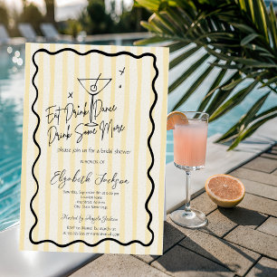 Invitation Fête de Mariage aux Rayures Jaunes Martini Dessiné