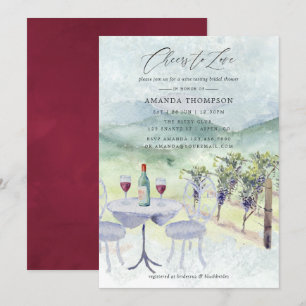 Invitation Fête de mariage avec dégustation de vin en aquarel