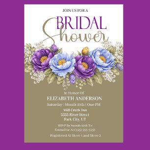 Invitation Fête de mariage avec des pivoines bleues et violet