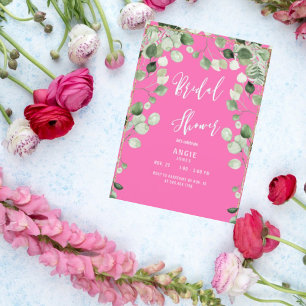 Invitation Fête de mariage avec feuillage rose vif