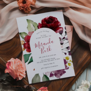 Invitation Fête de mariage avec fleurs de rose bordeaux et vi