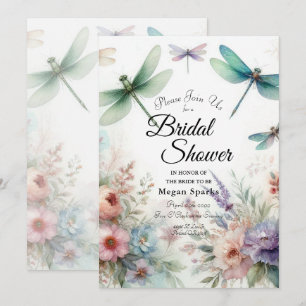 Invitation Fête de mariage avec libellules et florales pastel