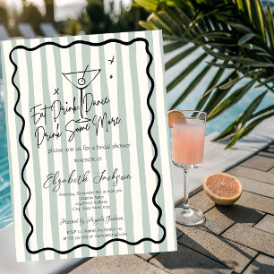 Invitation Fête de mariage avec martini vert rayé dessiné à l