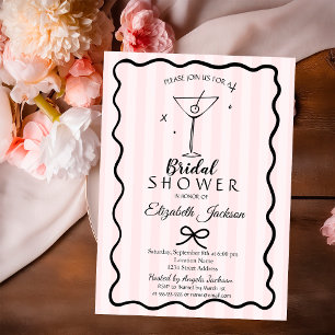 Invitation Fête de mariage avec rayures roses Martin dessinée