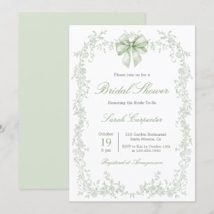 Invitation Fête de mariage avec toile de fond vert sauge et n