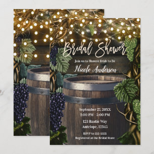 Invitation Fête de mariage avec tonneau en bois rustique et v