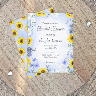 Invitation Fête de mariage avec tournesol et rose bleu poussi