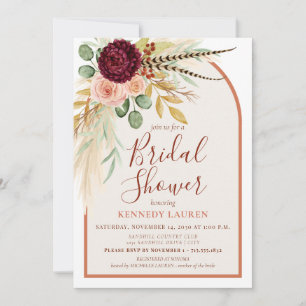 Invitation Fête de mariage bohème florale en terre cuite avec
