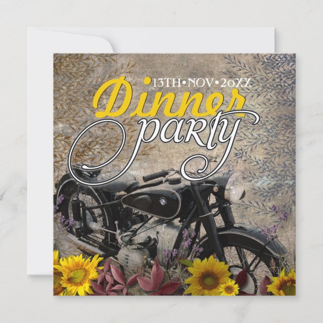 Invitation Fête de mariage bohème rustique avec moto et tourn (Devant)