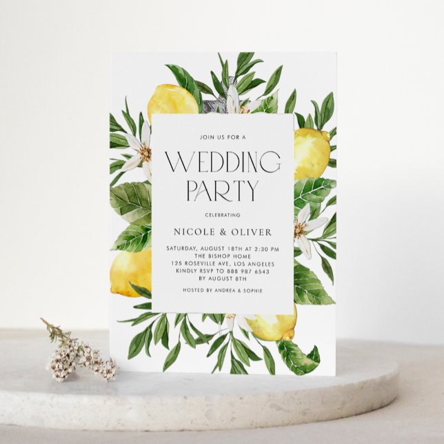 Invitation Fête de mariage botanique au cadre de citron aquar (Créateur téléchargé)