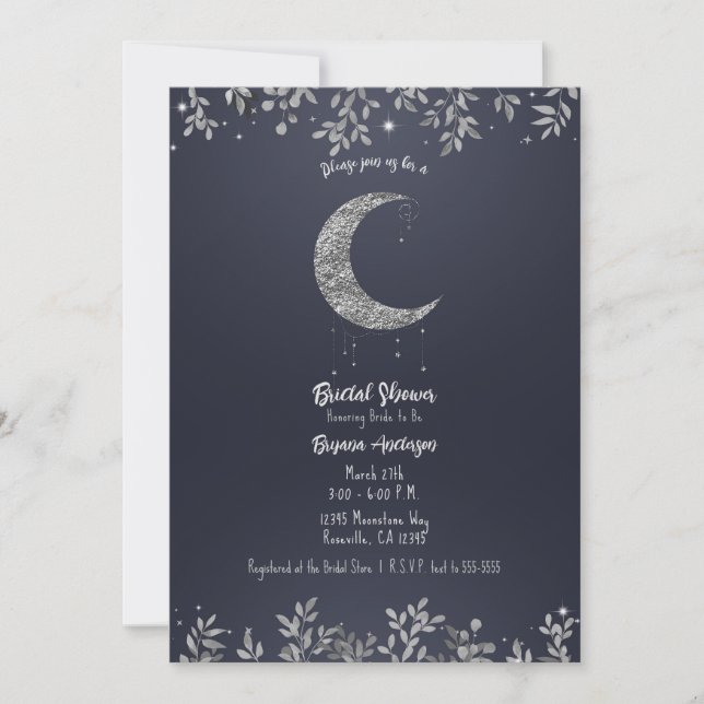 Invitation Fête de mariage botanique bleu clair de lune d'arg (Devant)