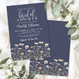 Invitation Fête de mariage champêtre bleu marine