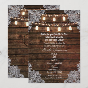 Invitation Fête de Mariage Champêtre Bois de Grange & Pots en