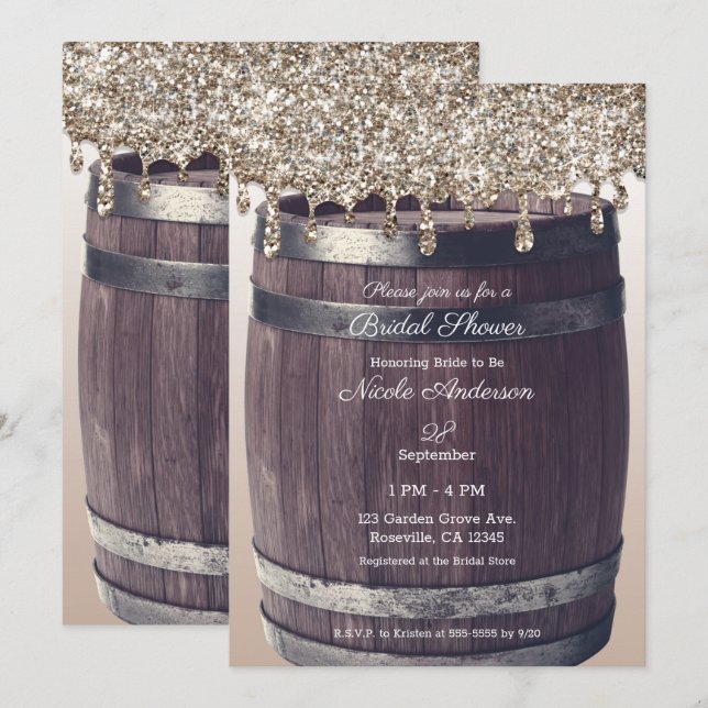 Invitation Fête de mariage champêtre glamour avec scintilleme (Devant / Derrière)