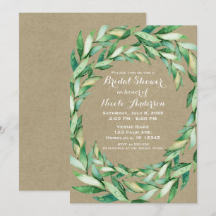 Invitation Fête de mariage champêtre kraft feuilles vertes aq