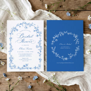 Invitation Fête de mariage champêtre toile bleue française